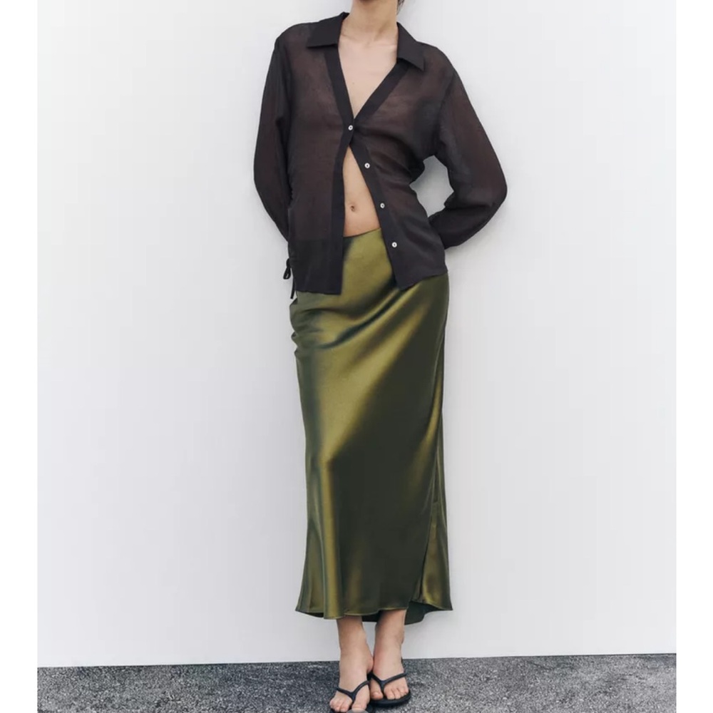 Zara Olive Green Satin Skirt